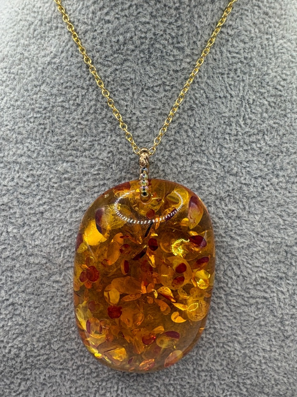 Chunky Amber Pendant Necklace with Gold Chain Vintage